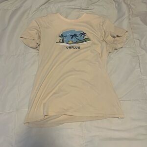 Life Is Good Beige Tee with Beach Graphic